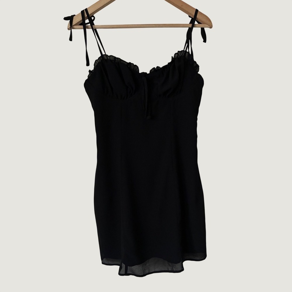 SHEIN Black Chiffon Ruffle Tie Front Mini Dress Grunge Romantic Size Medium